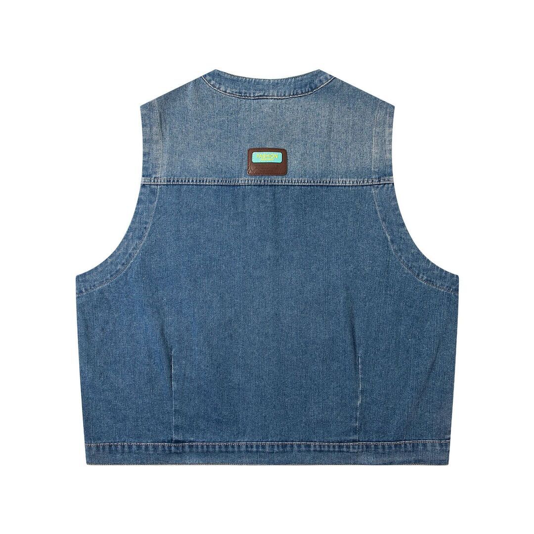 復古花朵刺繡丹寧背心