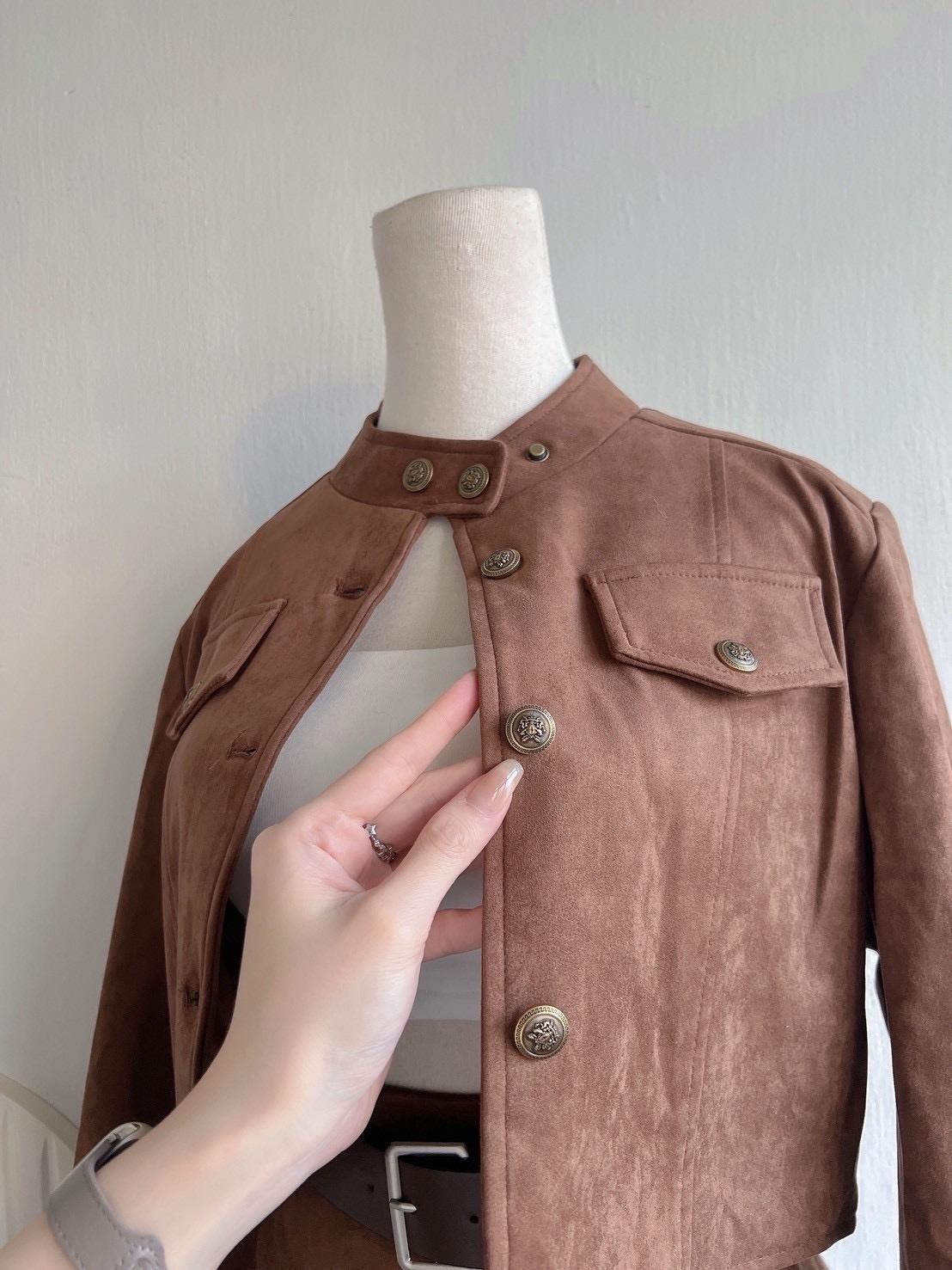 🇹🇼麂皮外套+高腰層次荷葉set