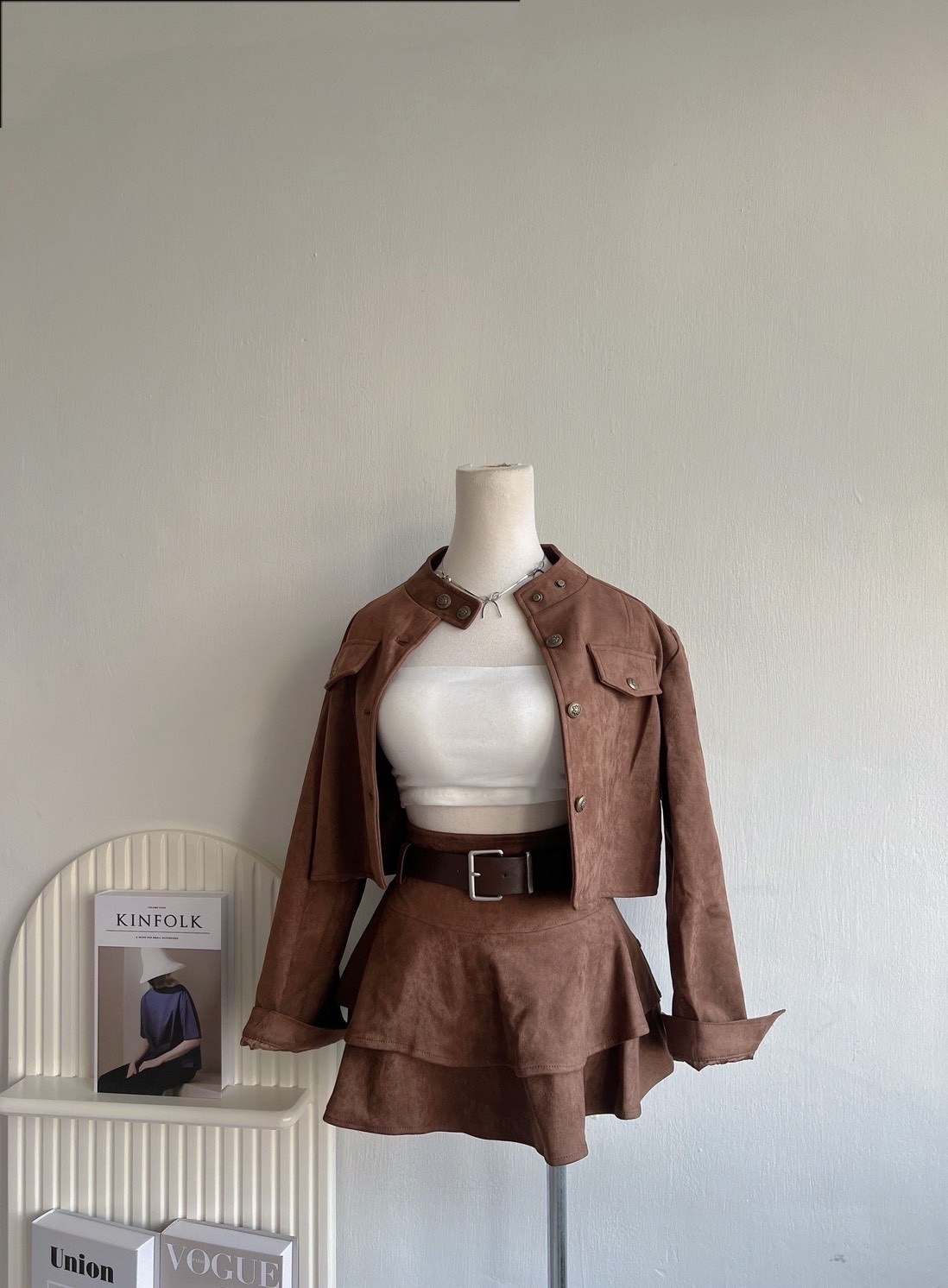 🇹🇼麂皮外套+高腰層次荷葉set