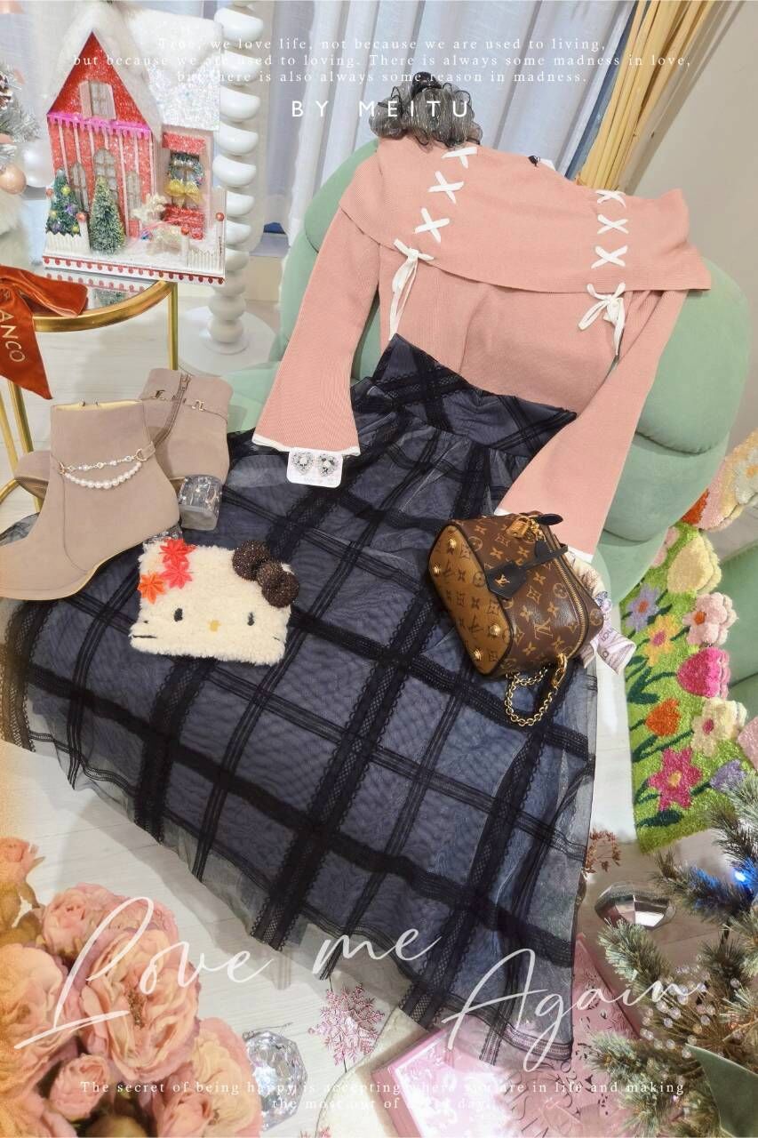 🎄日貨✨️絕美蕾絲格子紗裙