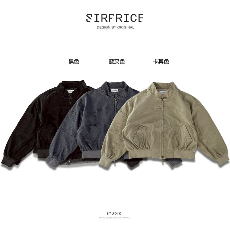 立領BOXY短寬水洗外套 街頭復古