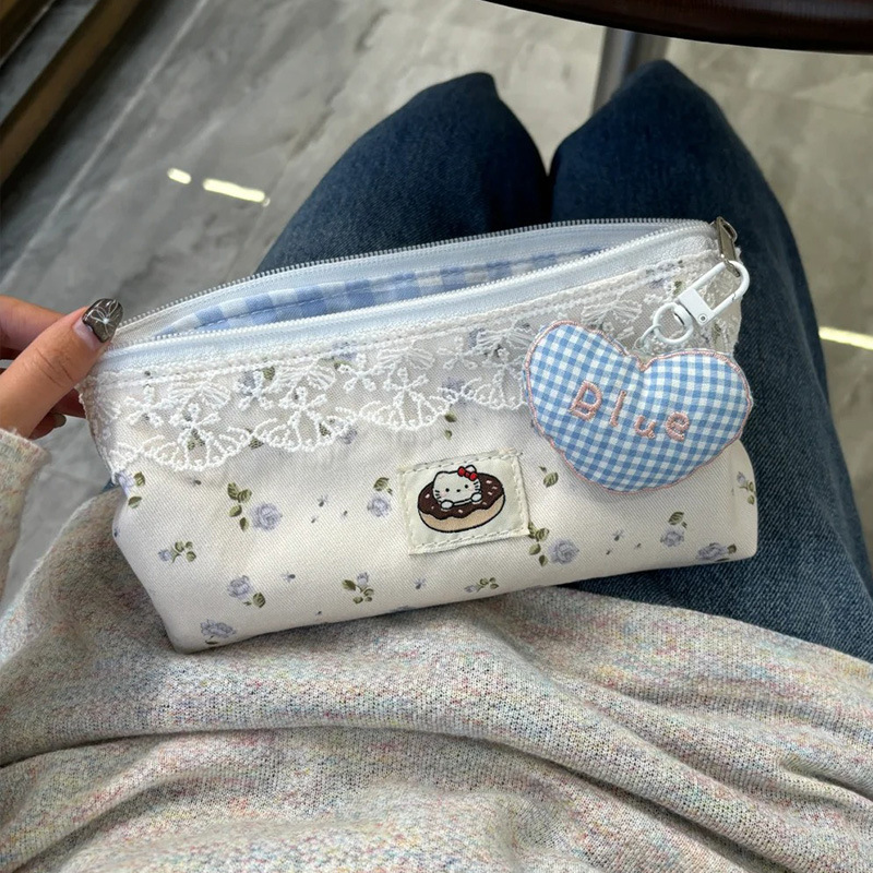 Lace-Trim Printed KT Stationery Pouch