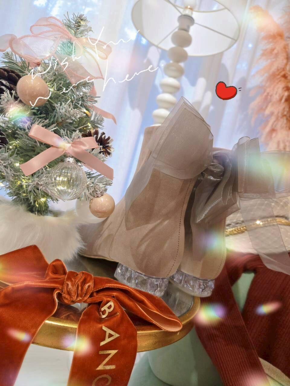 🎄日貨✨️2way玻璃低跟蝴蝶結裸靴