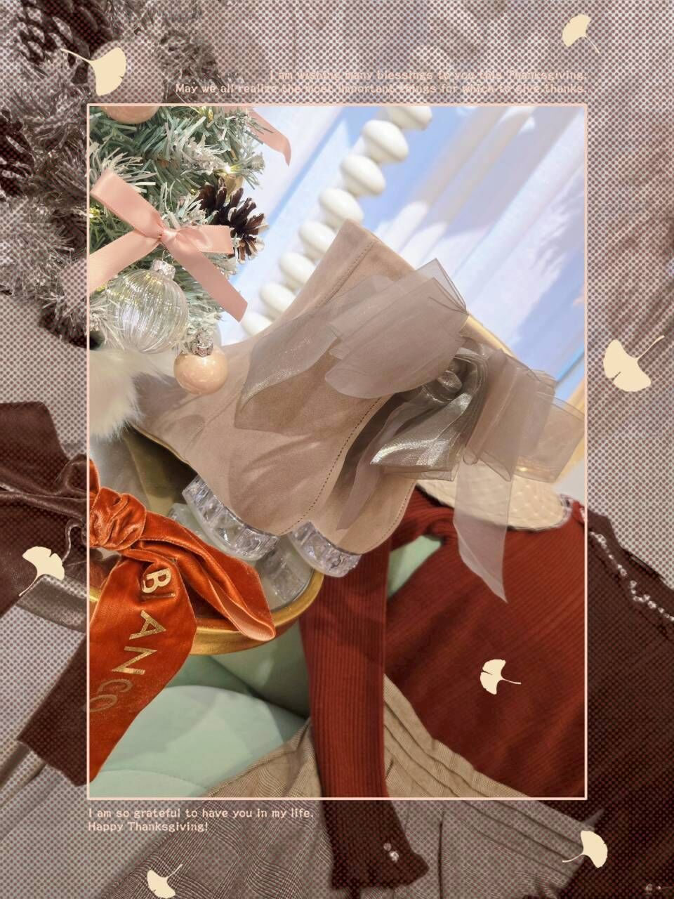 🎄日貨✨️2way玻璃低跟蝴蝶結裸靴