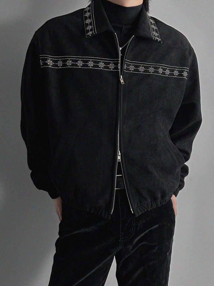 Ruta刺繡麂皮夾克