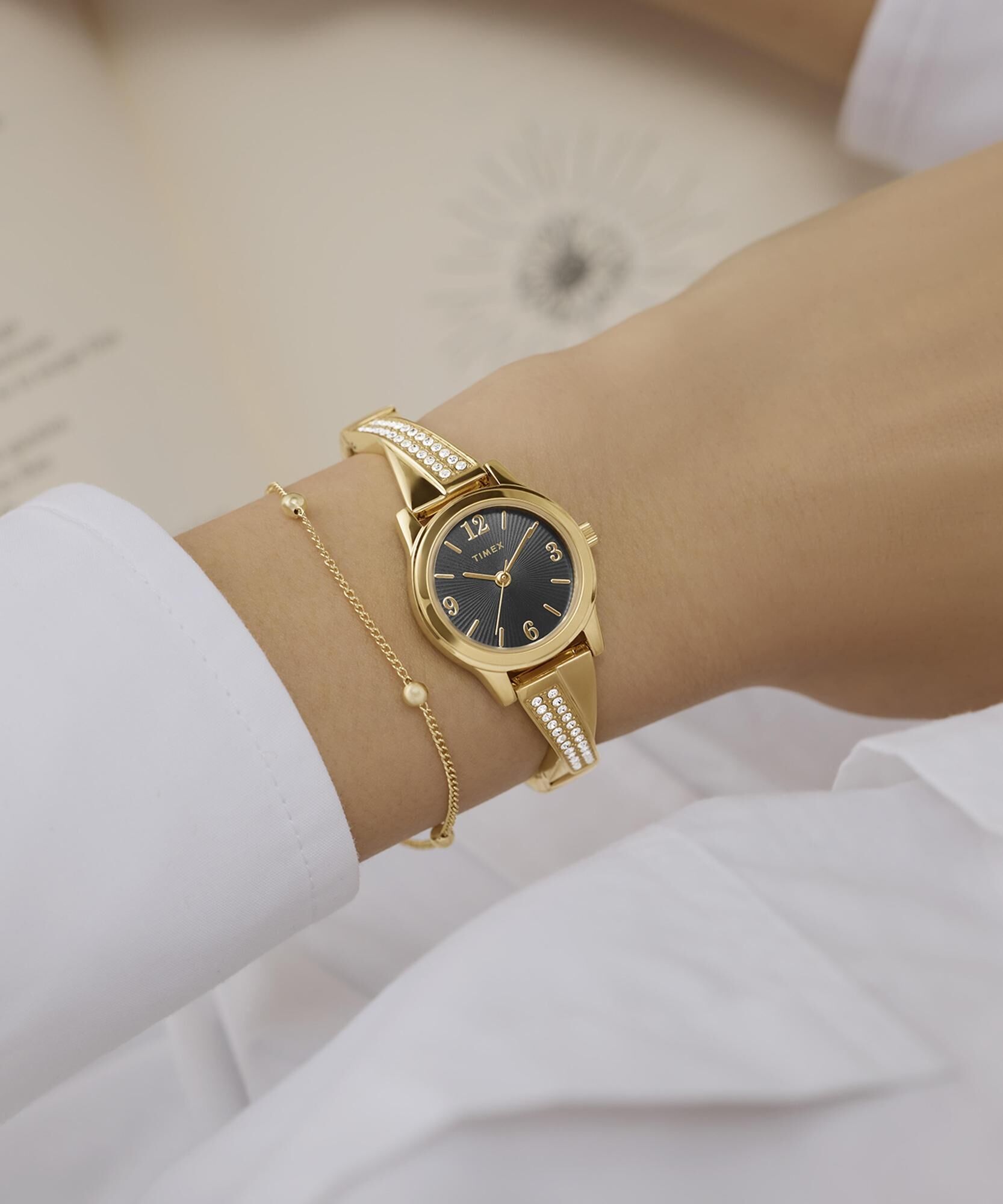 萬年鐘錶 - TIMEX 天美時  珠寶風格的金色小錶徑女錶 TW2Y39200  錶徑25MM