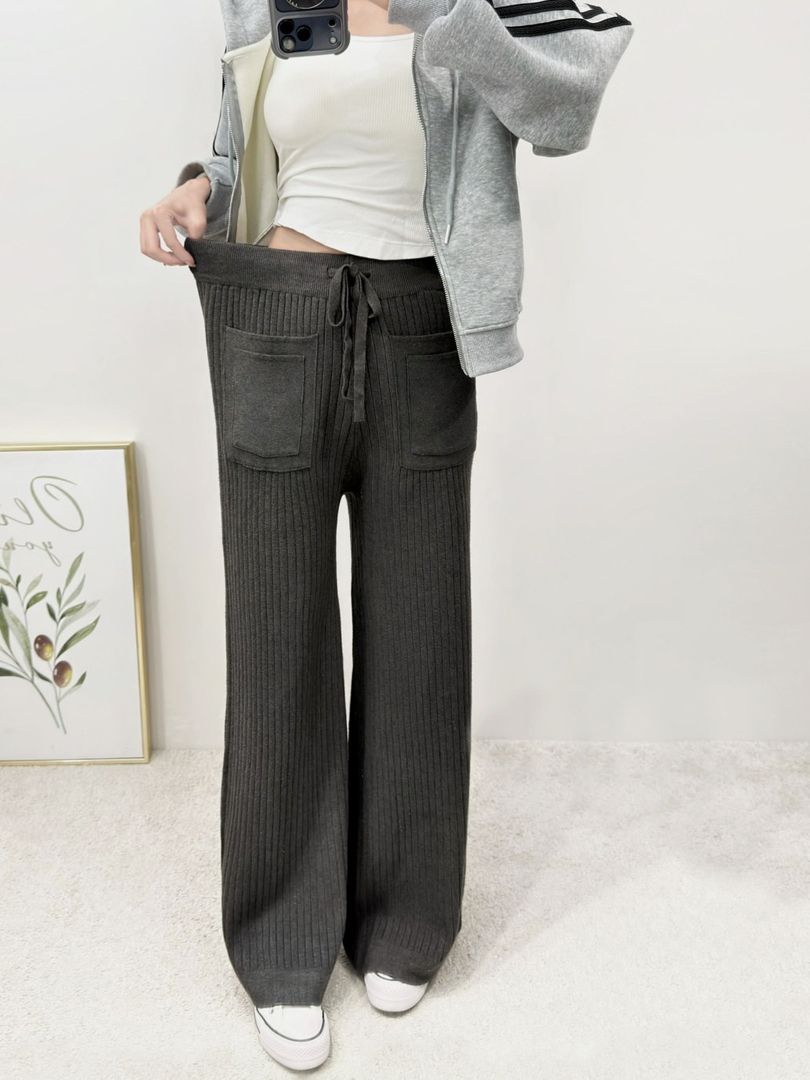 柔軟時光・立體口袋針織寬褲