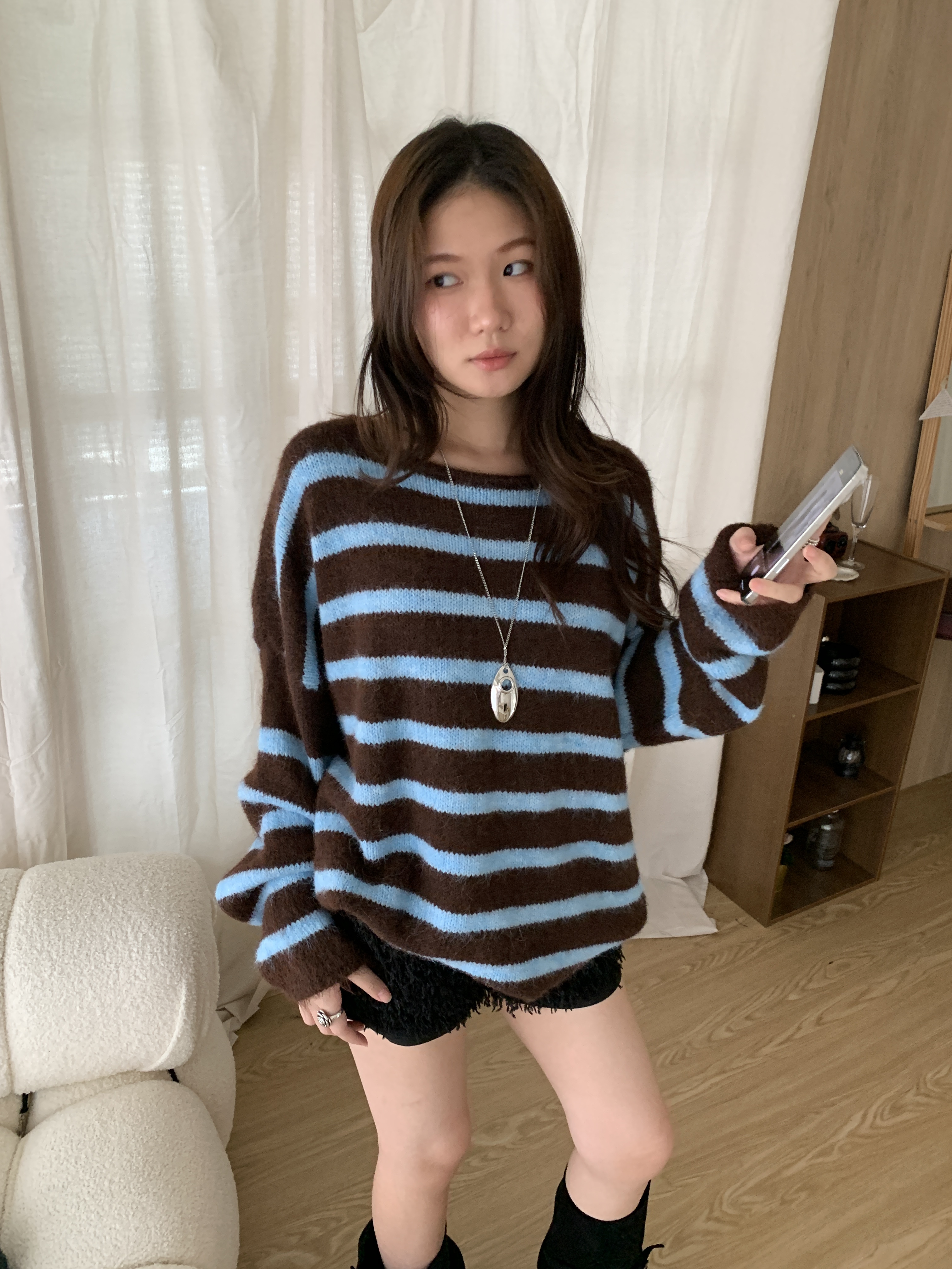 Q201/倫典寬鬆條紋針織衫