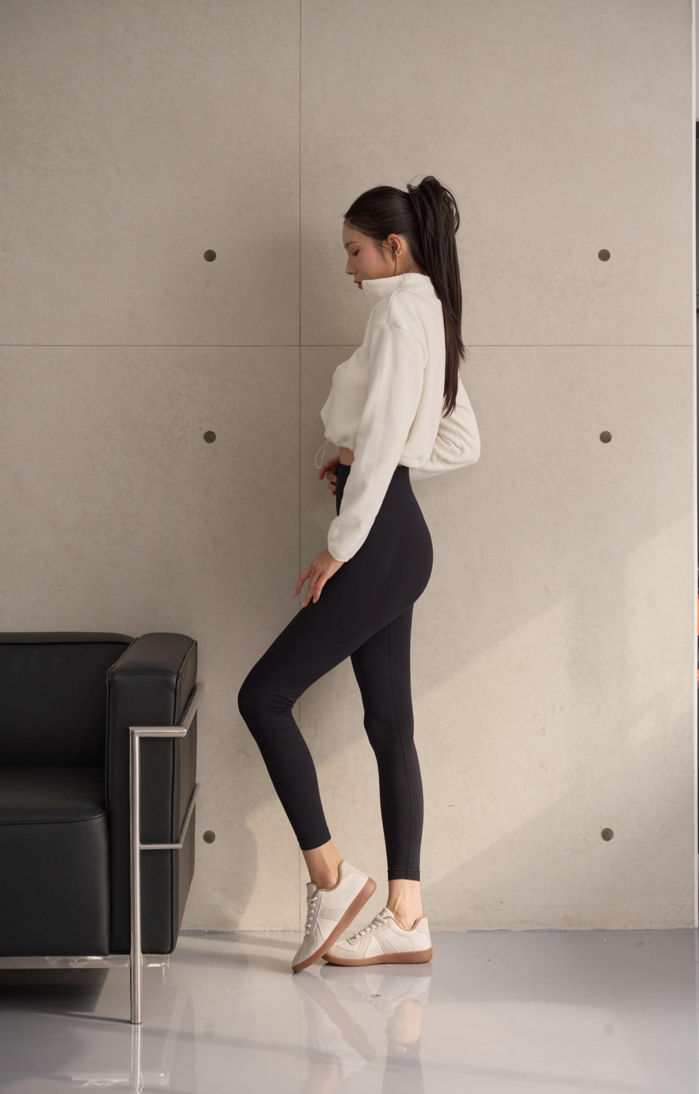 CUSH抽繩立領保暖長袖-白