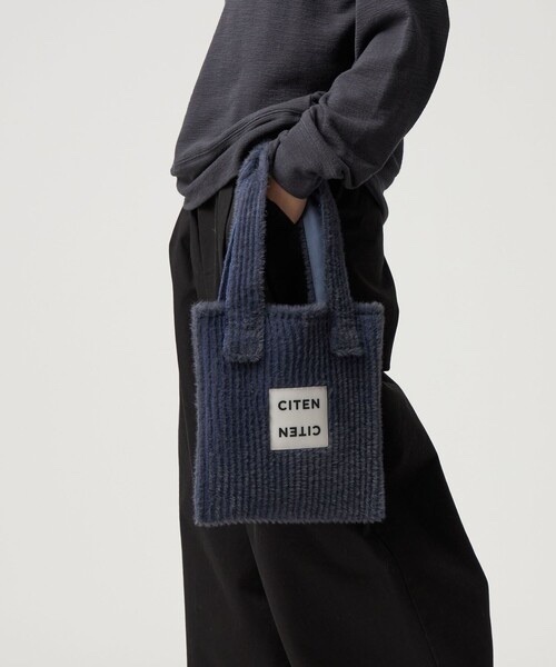CITEN / Shaggy knit striped tote bag < S SIZE >