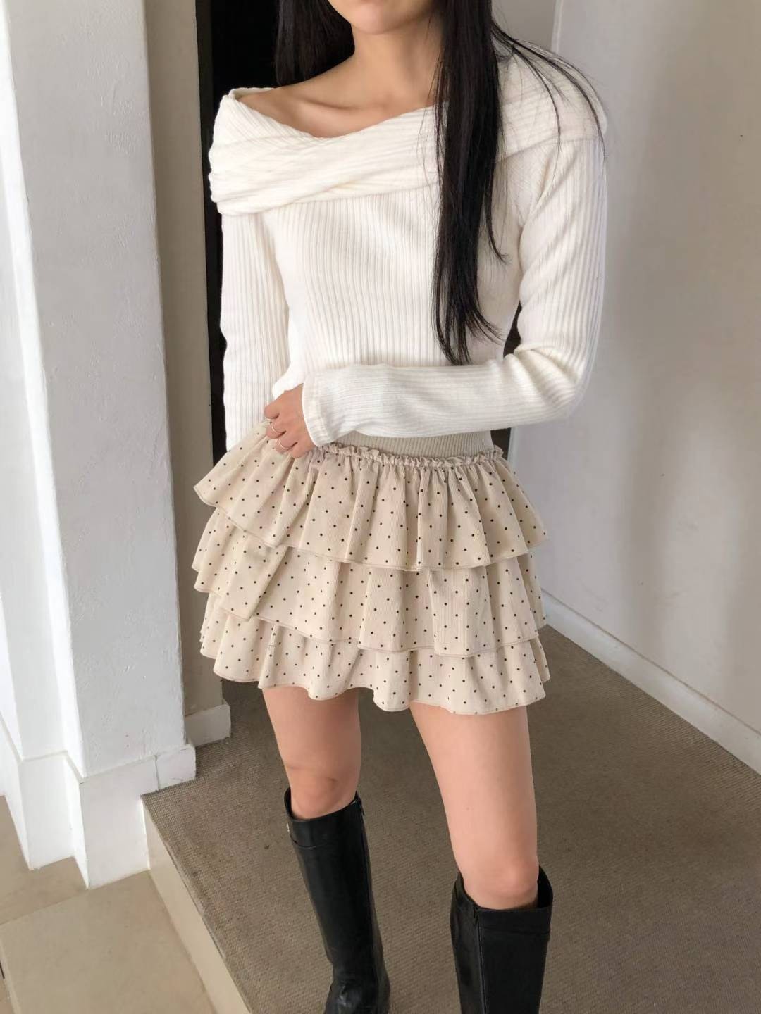 點點絨布蛋糕短裙