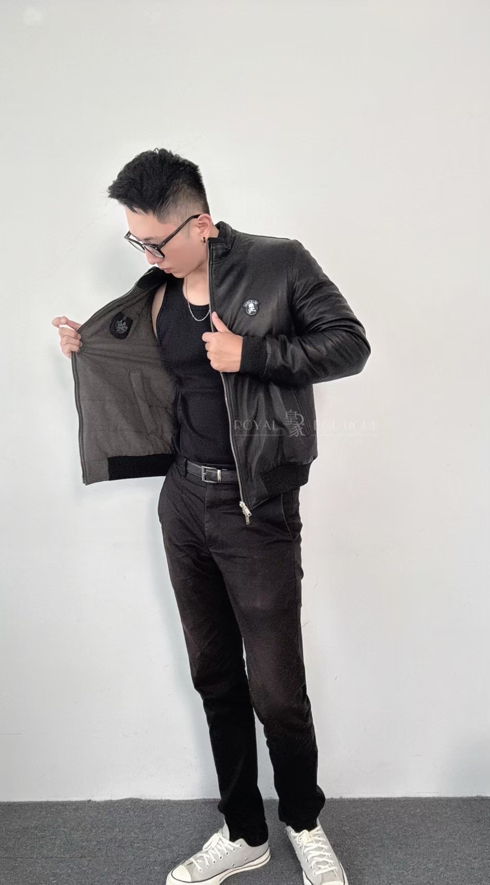 USUALIS 鋪棉雙面立領小牛皮夾克外套