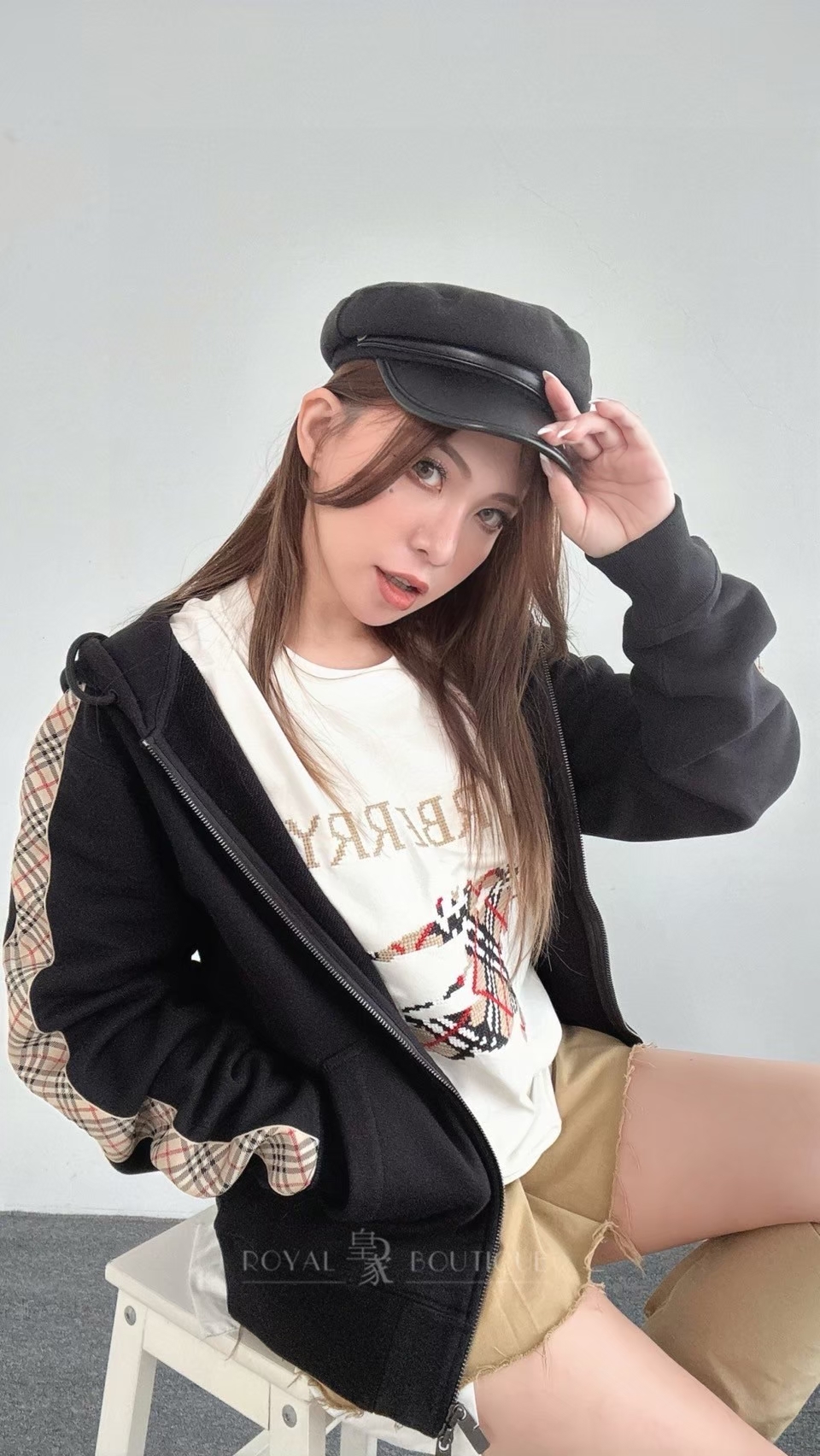 BURBERRY 肩袖串標經典格紋連帽外套夾克