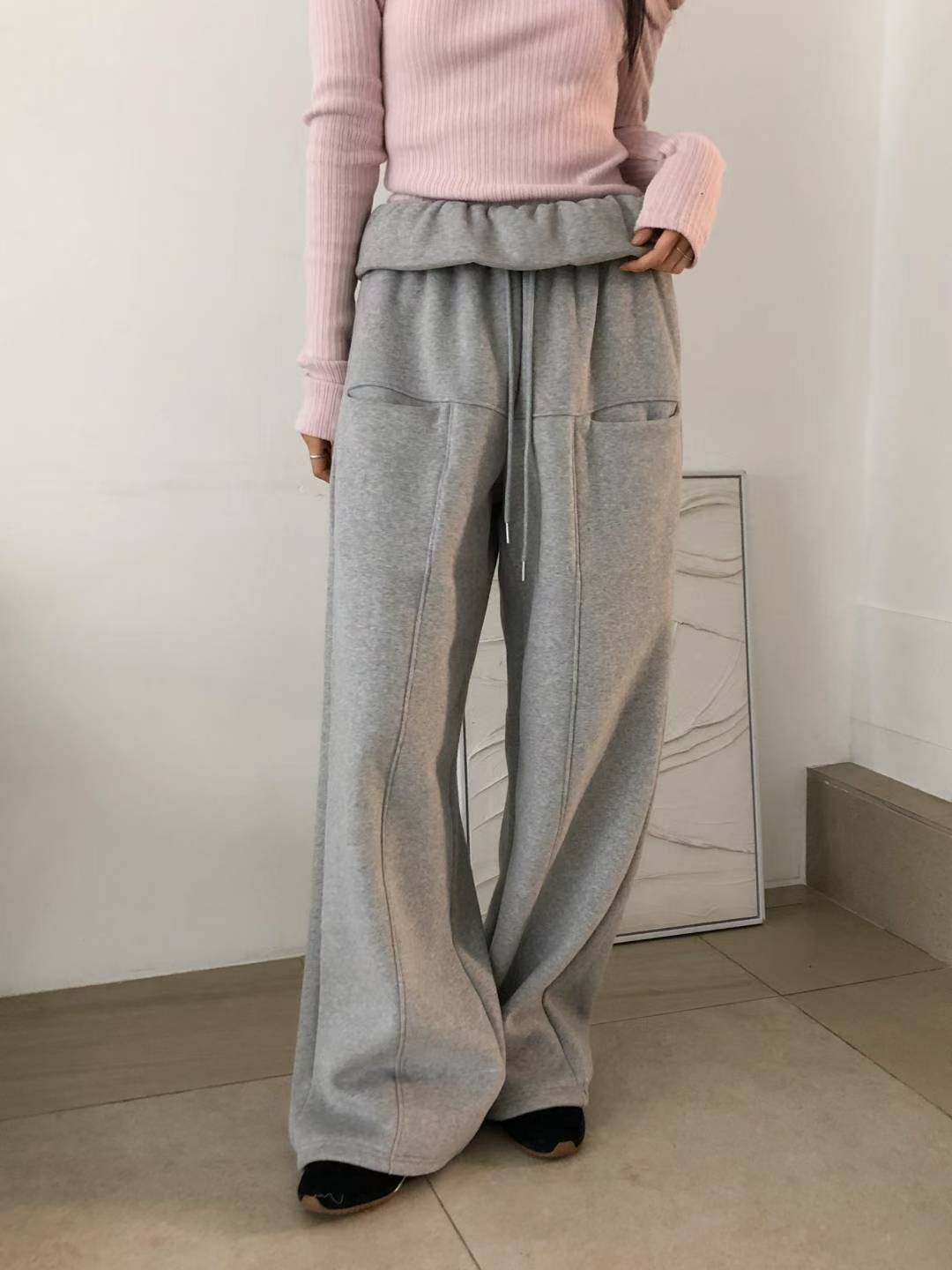 反折鬆緊厚棉褲