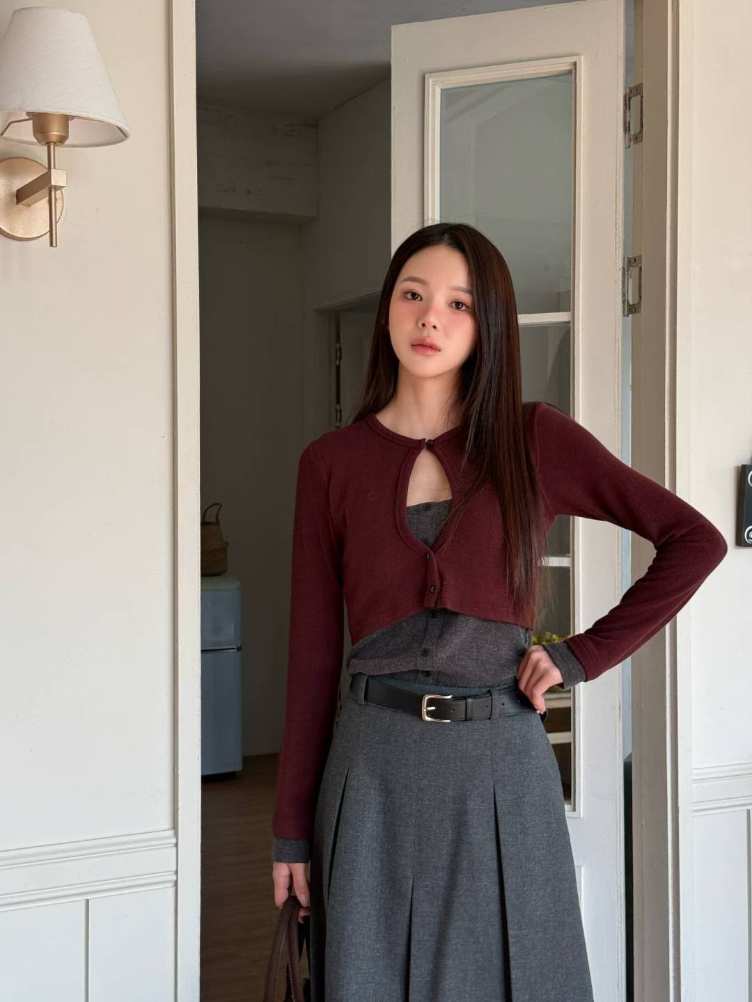 拚色胸挖洞假兩件T