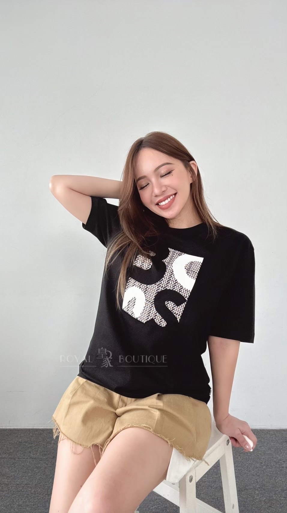 BOSS 胸前千鳥格英字LOGO刺繡短T