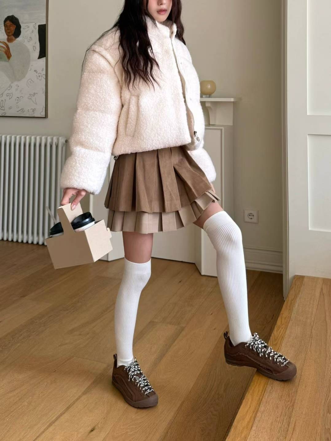 拚色雙層百褶短裙