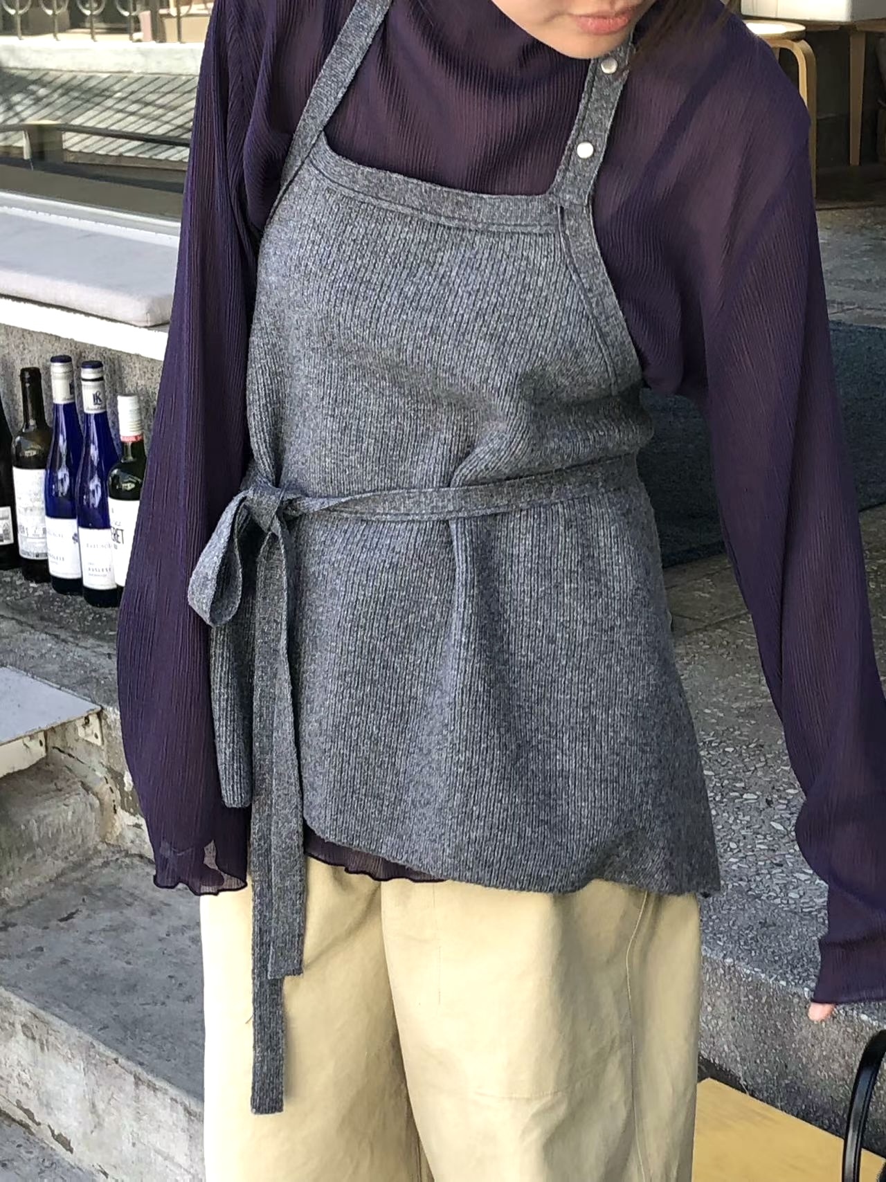 掛脖的綁腰韓韓背心/3色均碼/灰