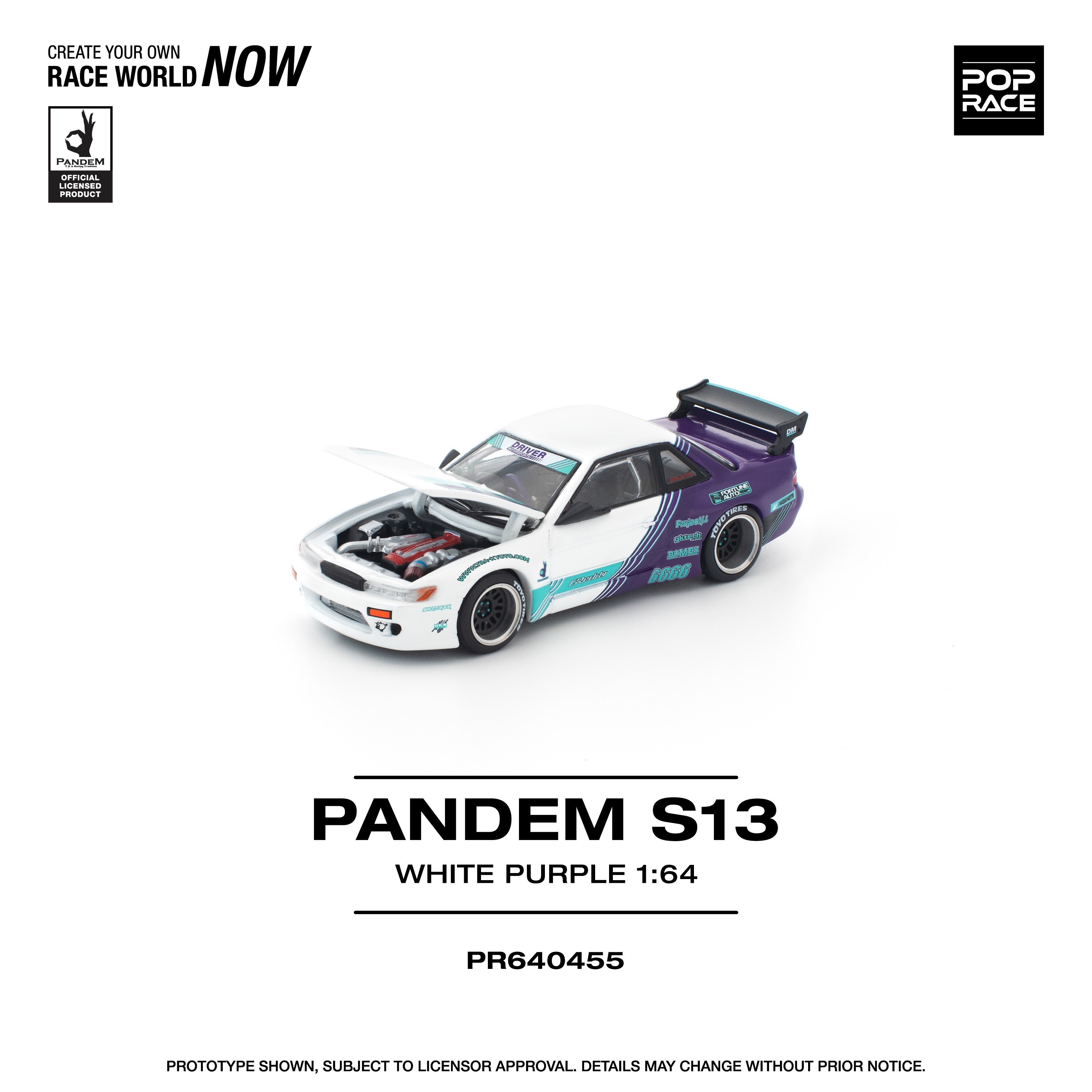 PO-$115 * POP RACE * 1:64 PANDEM S13 WHITE PURPLE