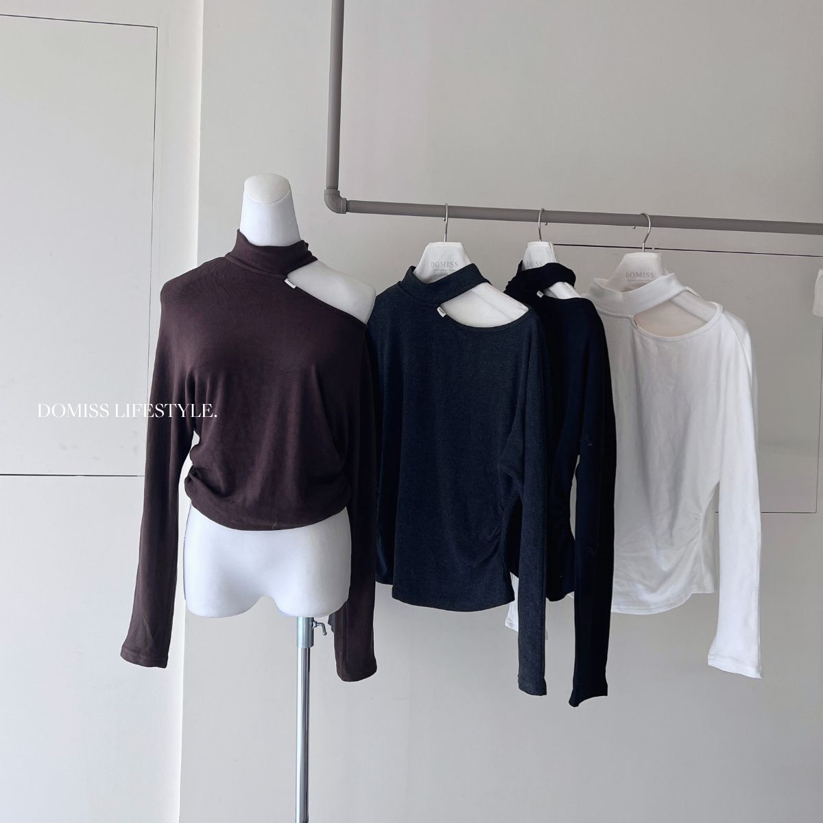 【心動鎖骨】DOMISS微辣斜肩毛衣 內刷毛針織上衣 保暖上衣-4色(現＋預)