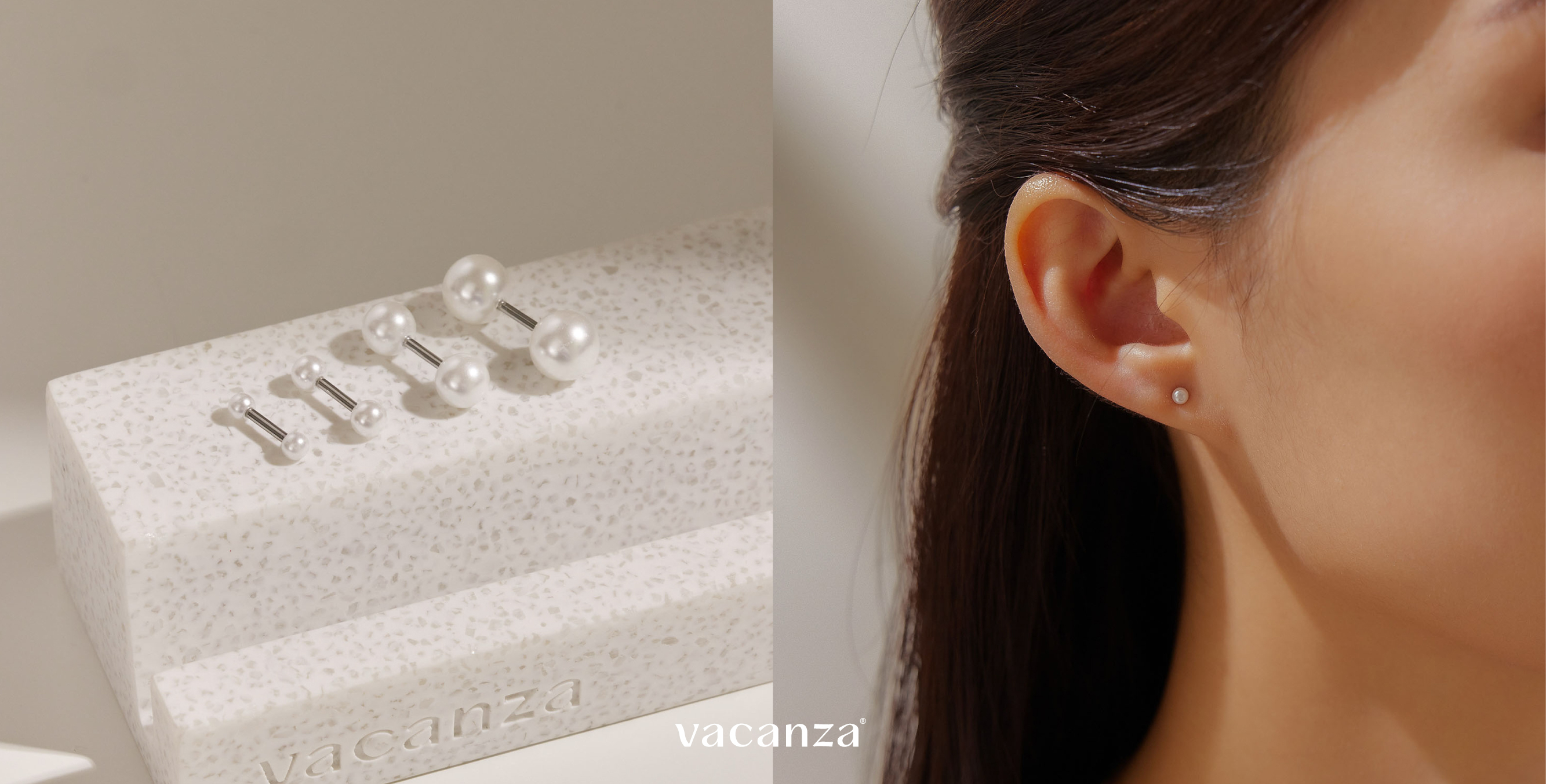 雙邊珍珠．醫療鋼轉珠耳環