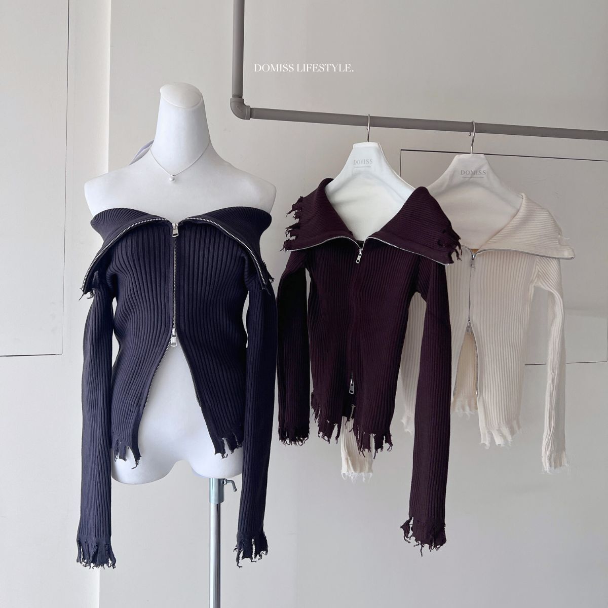 【壞壞美人】DOMISS解構感拉鍊 破壞感針織毛衣 設計感上衣-3色(現+預)