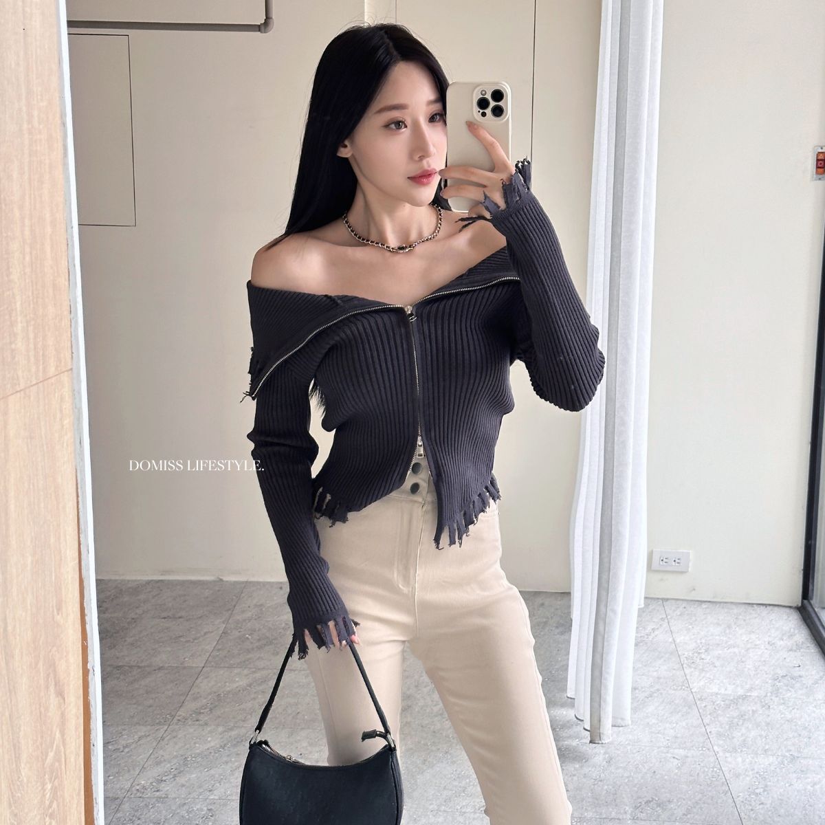 【壞壞美人】DOMISS解構感拉鍊 破壞感針織毛衣 設計感上衣-3色(現+預)