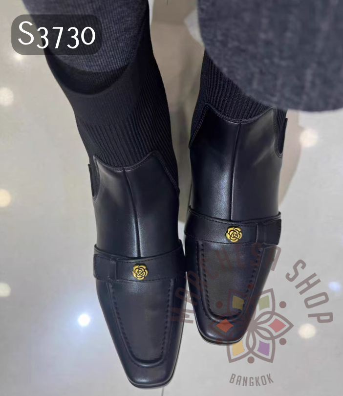 S3730 - 頭層羊皮襪筒彈力尖頭短靴