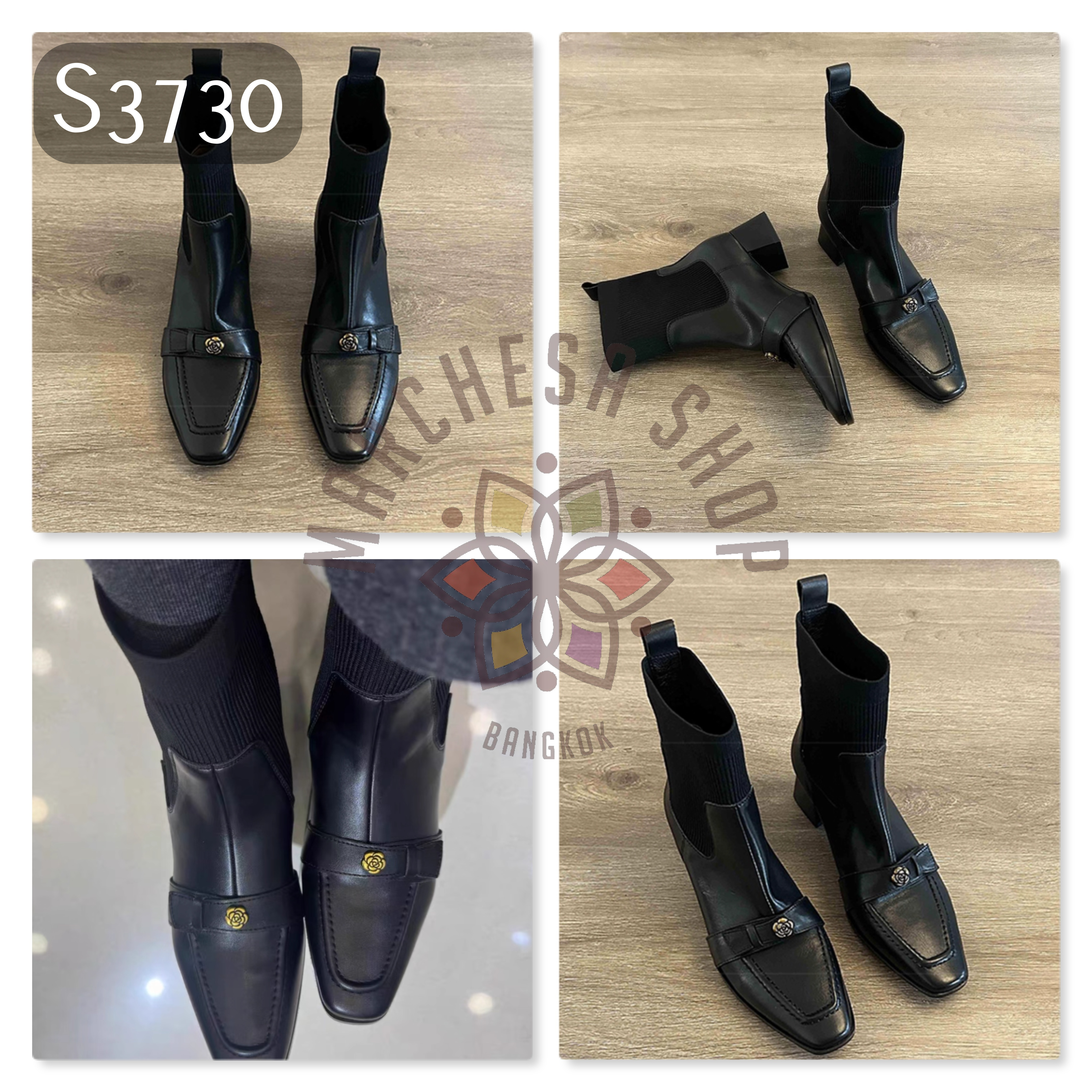 S3730 - 頭層羊皮襪筒彈力尖頭短靴