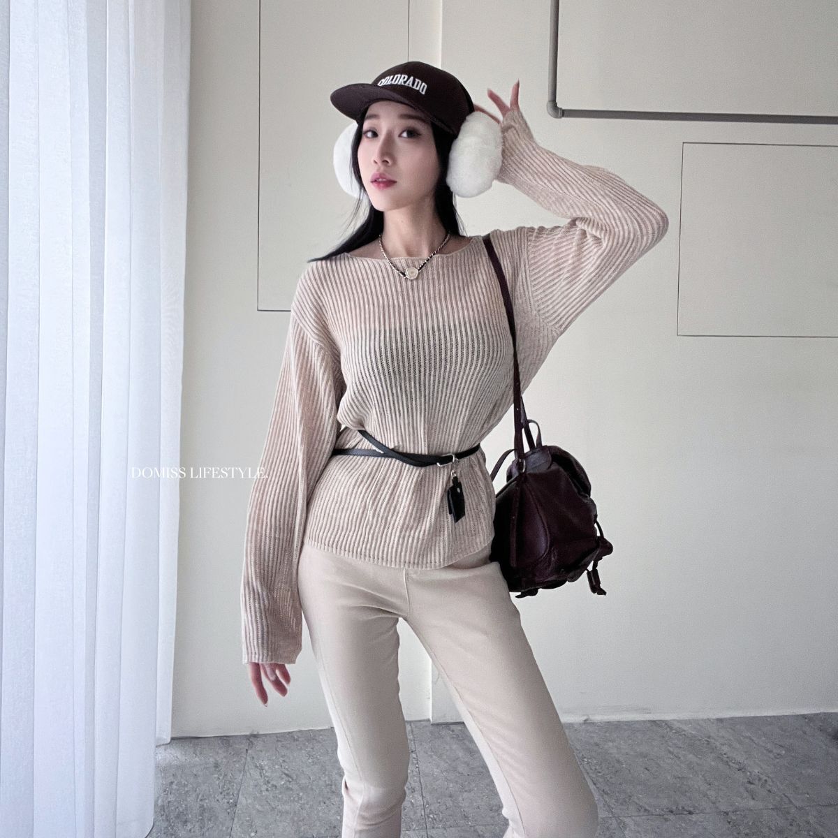 【輕歐冬日】DOMISS圓領針織毛衣-附繫帶 顯瘦針織毛衣-3色(現貨)