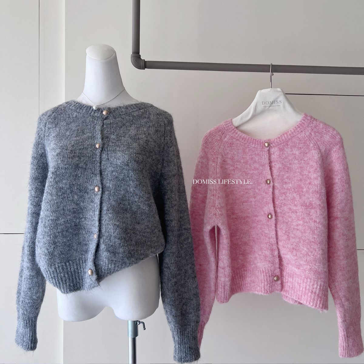【法式柔軟】DOMISS奶油粉針織毛衣外套 保暖外套 柔軟毛衣 保暖不臃腫-2色(現+預)