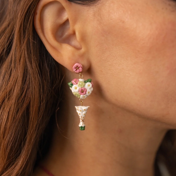 花束單墜瓷耳環