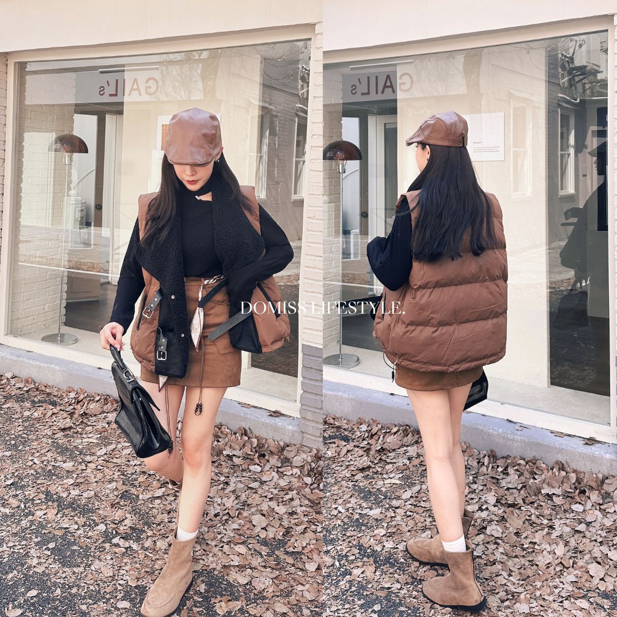 【保暖時尚拼接】DOMISS羊羔毛拼接羽絨背心-3色 保暖外套 馬甲外套(現+預)