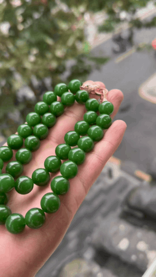 1110723 和田玉老坑綠羊脂珠鏈