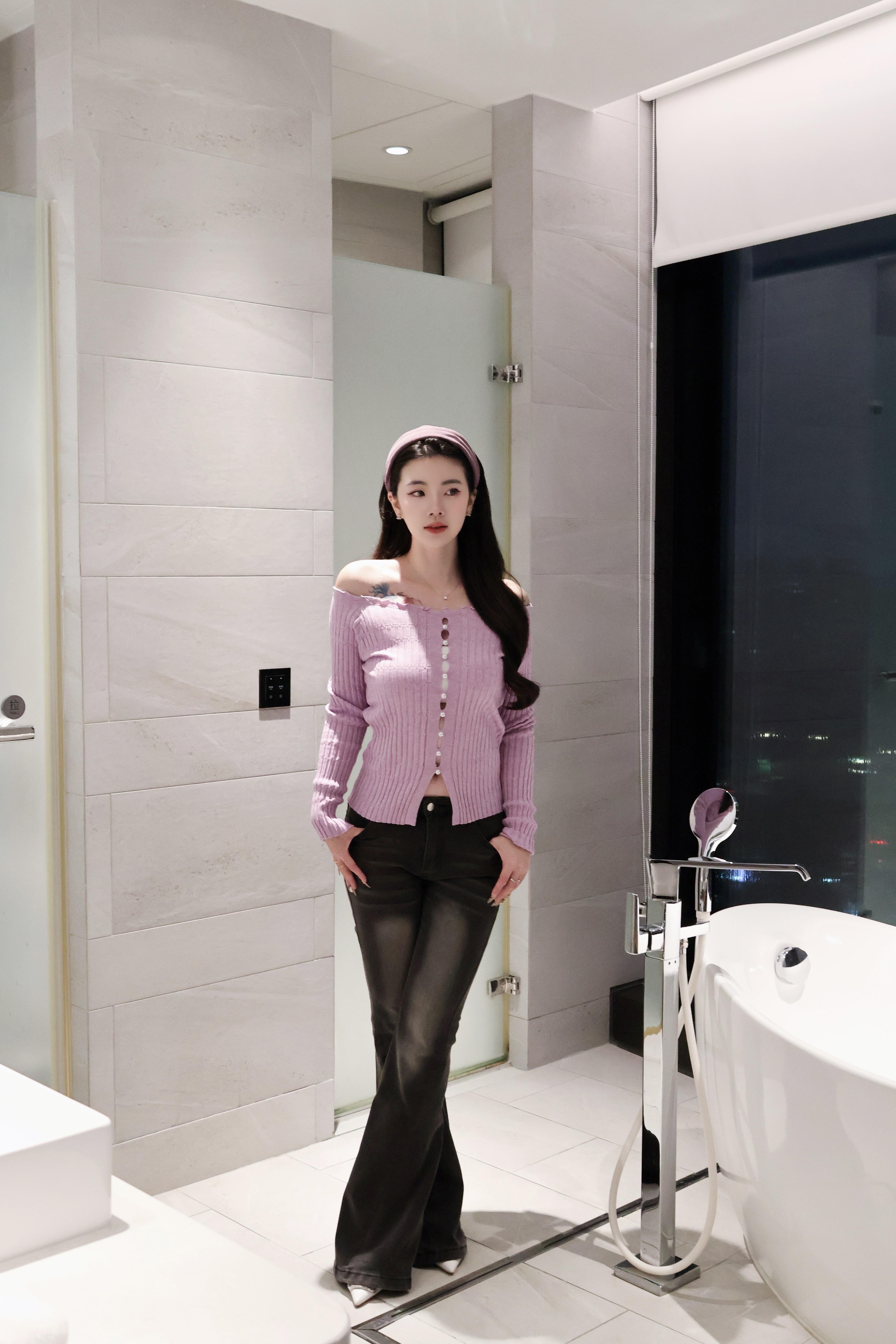 鏤空純欲一字領💜