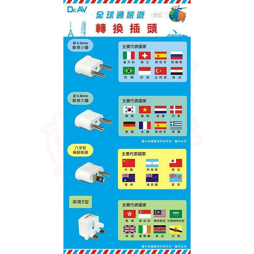 全球通旅遊插頭轉換組UTA-124 (四件套)｜出國必備 多國通用插頭轉換器【輕鬆購五金百貨】
