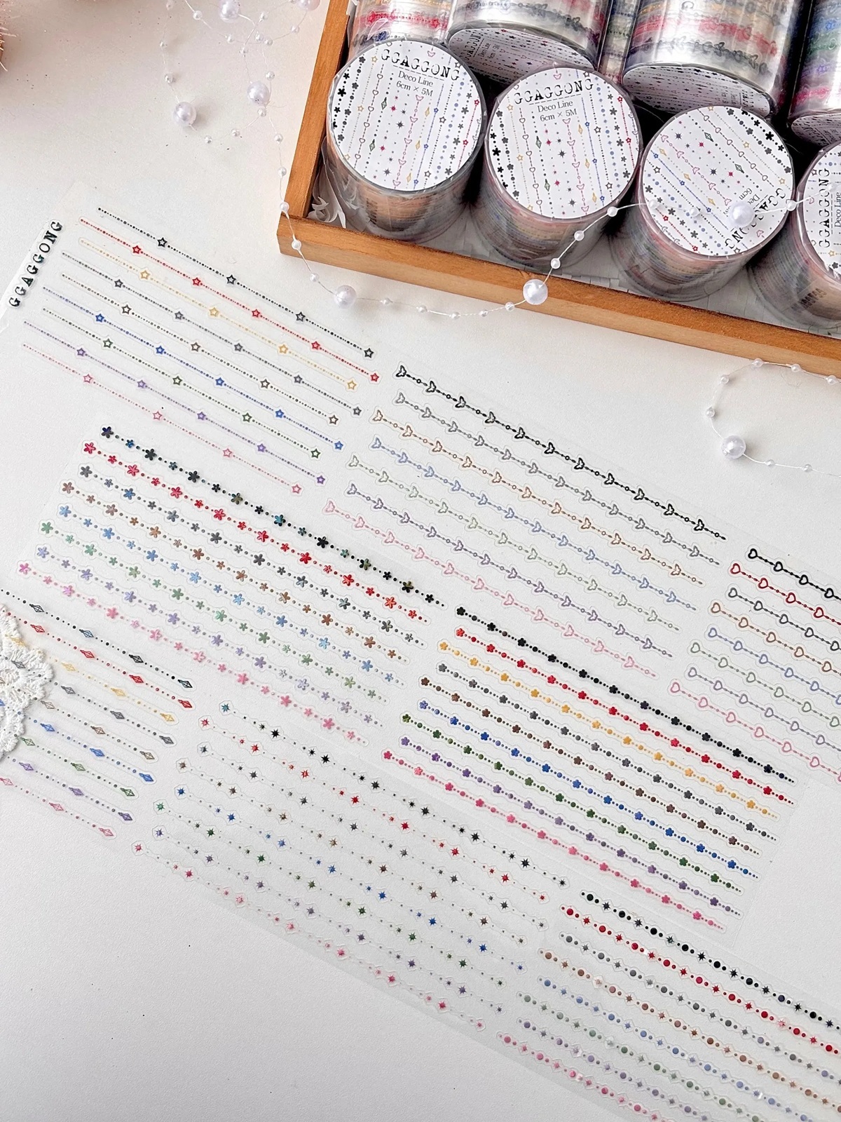 韓國 ggaggong．花邊線條 6cm割型亮面PET紙膠帶 <只有整捲>
