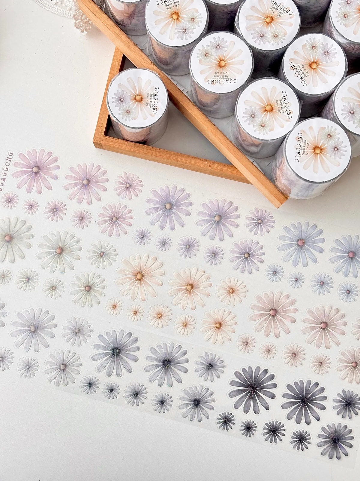 韓國 ggaggong．日照雛菊 6cm割型亮面PET紙膠帶 <只有整捲>