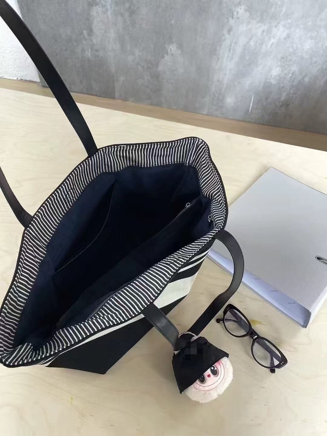 8788【日系黑白條紋帆布托特包】