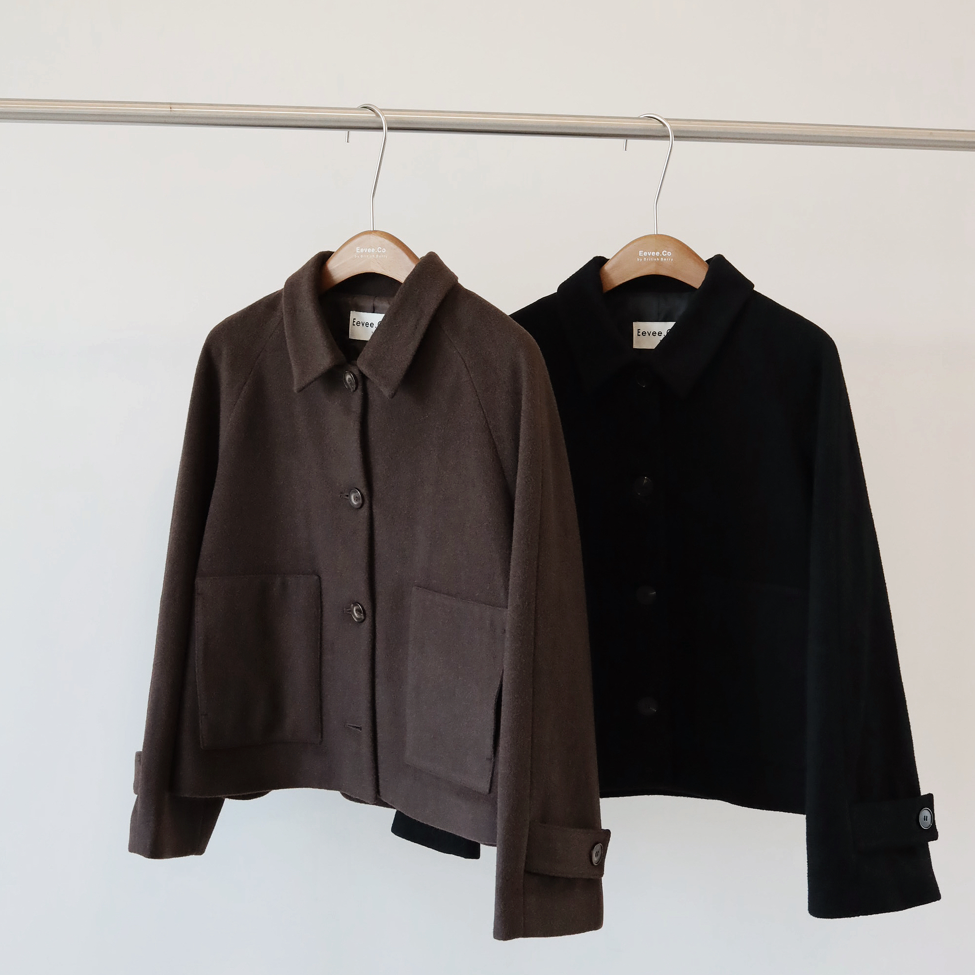 現貨 7329 簡約風 山羊絨Cashmere翻領短款外套 兩色入