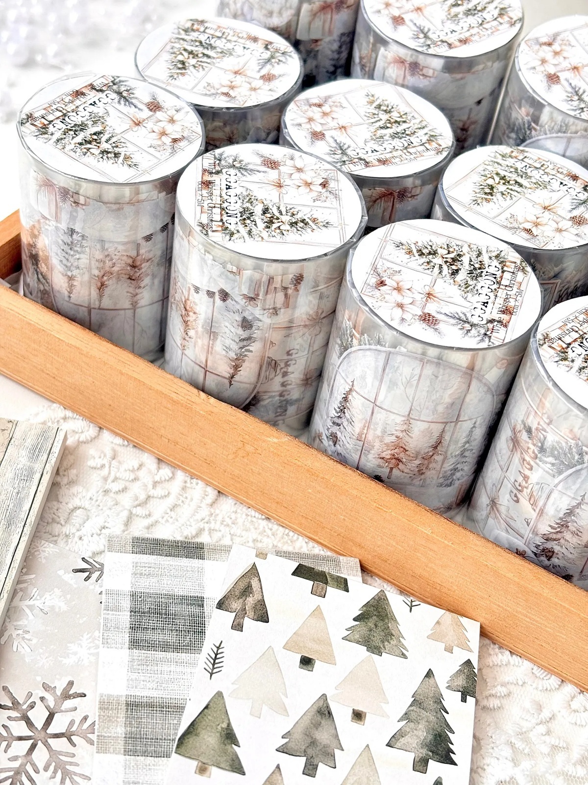 韓國 ggaggong．白色聖誕 6cm亮面PET紙膠帶 <只有整捲>