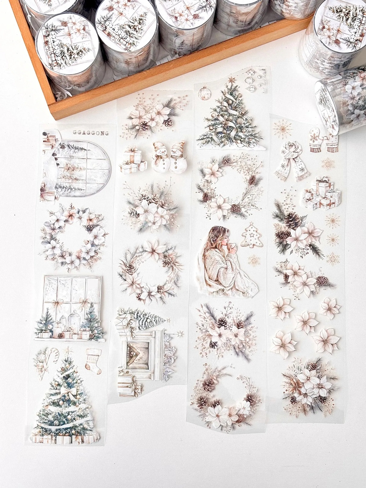 韓國 ggaggong．白色聖誕 6cm亮面PET紙膠帶 <只有整捲>