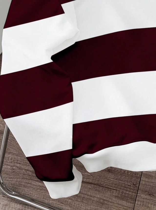 KADMAX大尺碼-秋冬撞色條紋秋冬大學TEE〈KSMS2654〉