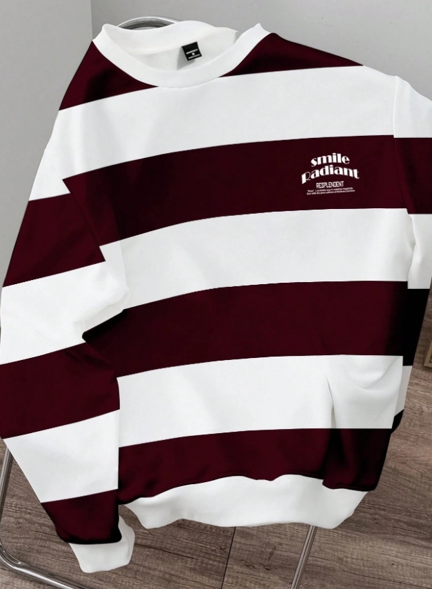 KADMAX大尺碼-秋冬撞色條紋秋冬大學TEE〈KSMS2654〉