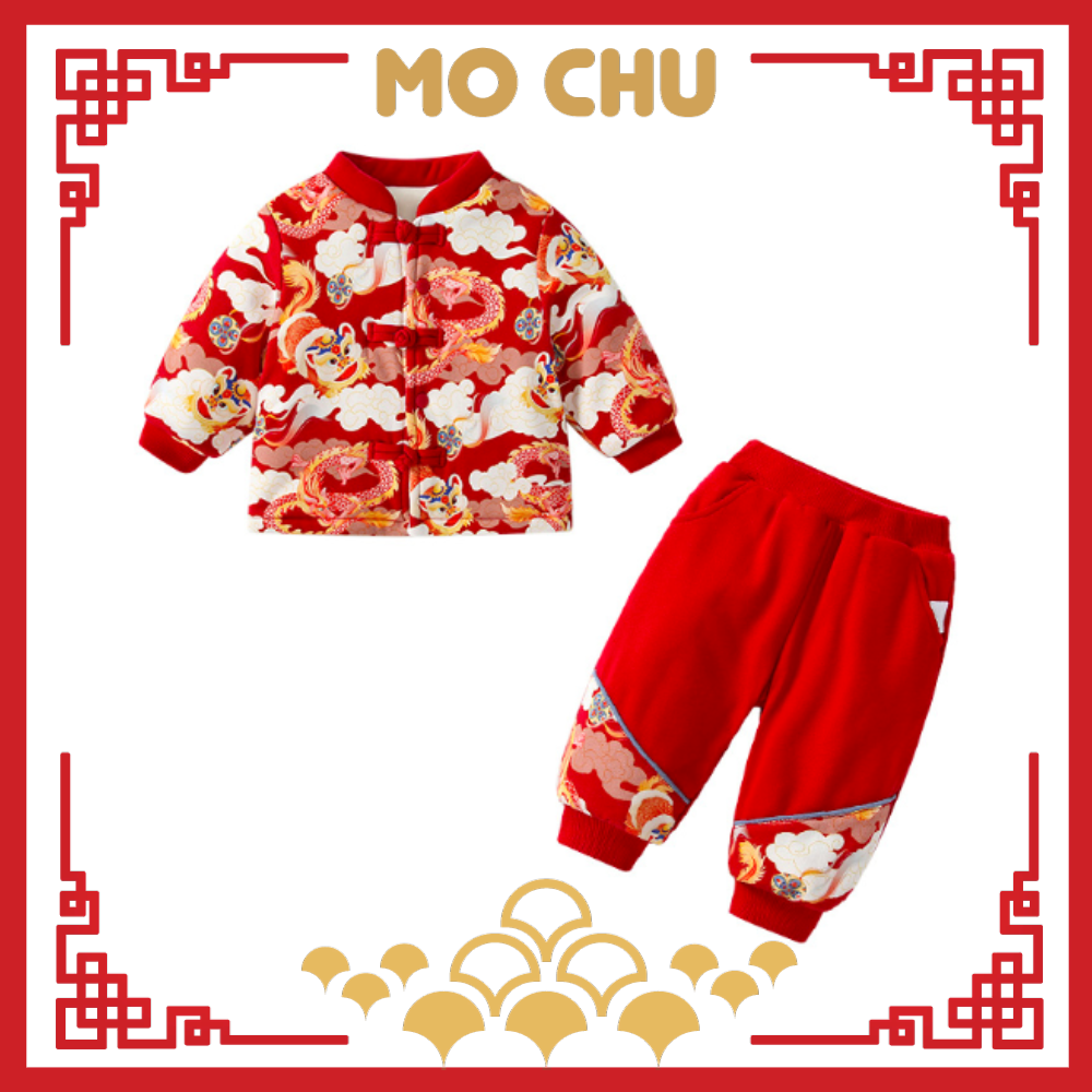 (110現貨)雲龍嬉戲加絨長袖套裝