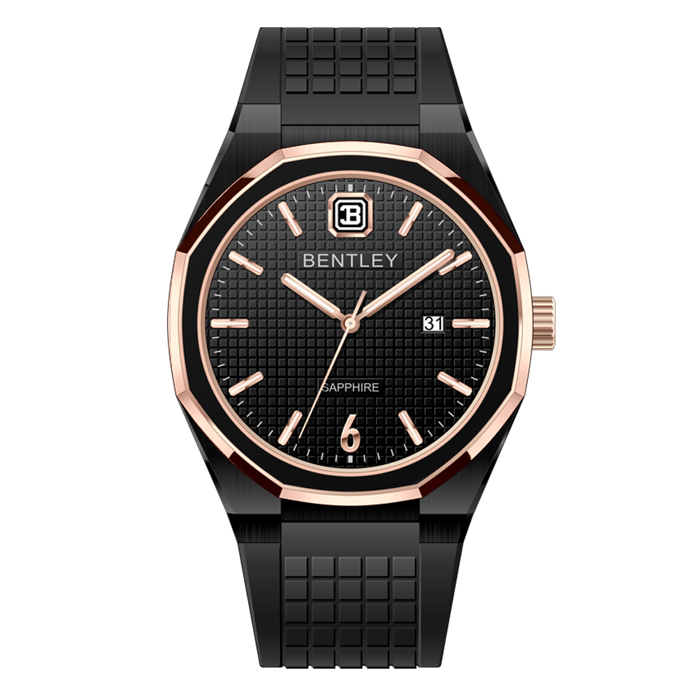 【BENTLEY賓利】THE AURARAY煦影系列 沉穩 夜光 帶日期 矽膠 石英 手錶