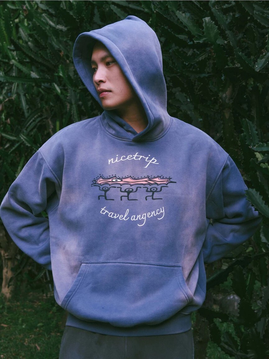 NICE TRIP ® Travel Angency Hoodie 寬鬆 水洗 做舊 帽T