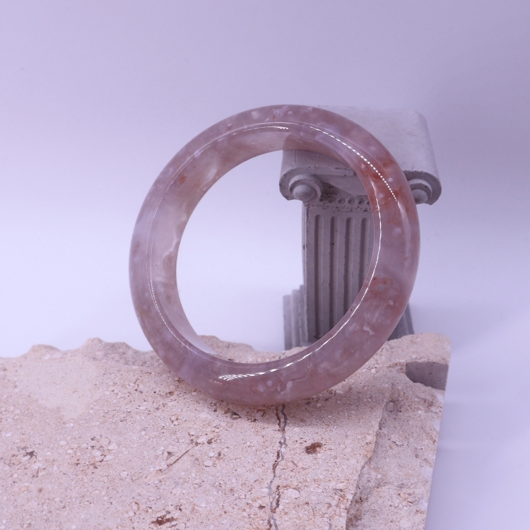 【天然石水晶手鐲】圈口尺寸56～57 煙紫整圈蕾絲櫻花瑪瑙