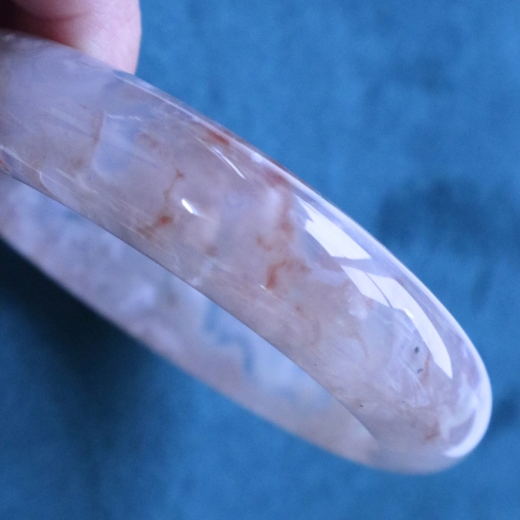 【天然石水晶手鐲】圈口尺寸56～57 煙紫整圈蕾絲櫻花瑪瑙