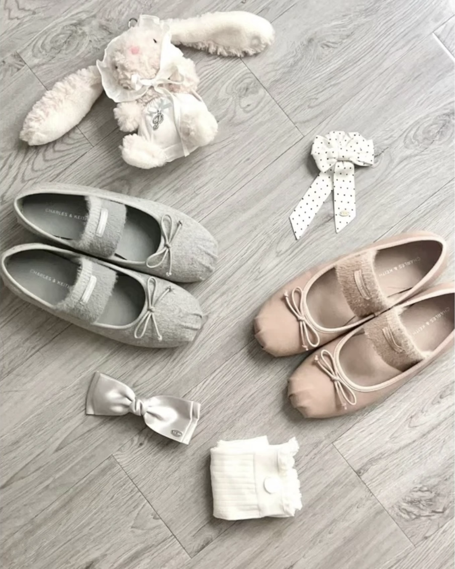 CHARLES & KEITH 小CK 蝴蝶結 瑪莉珍鞋 絨面 皮革 芭蕾舞鞋 休閒鞋 女鞋 共3色